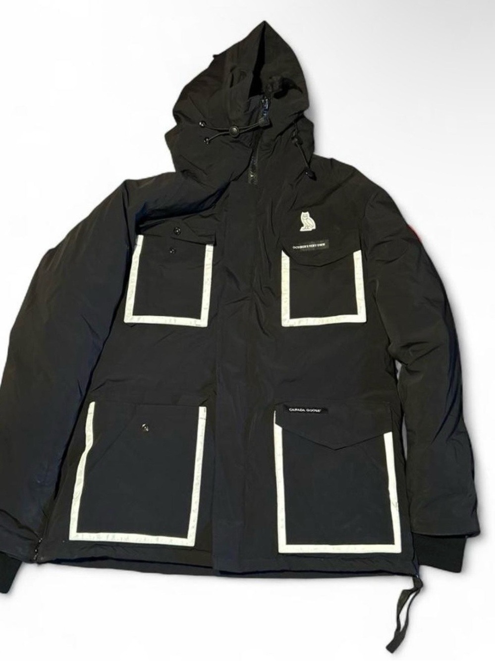 OVO Black Hooded Puffer Jacket with White Trim